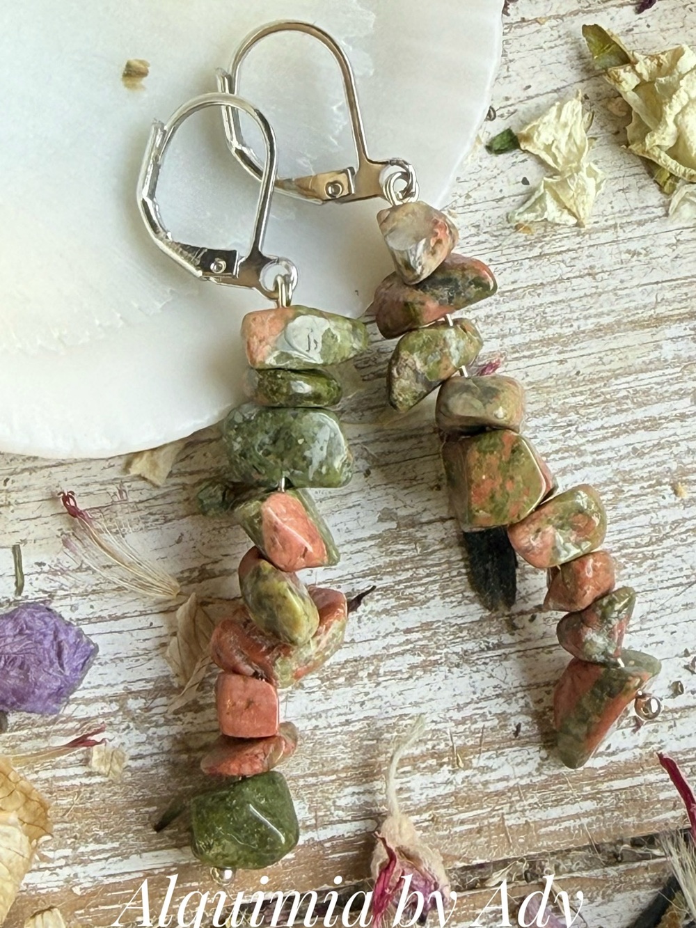 Alquimia Green and Pink Stone Chip Dangle Earrings
